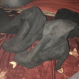 Black suede knee high boots